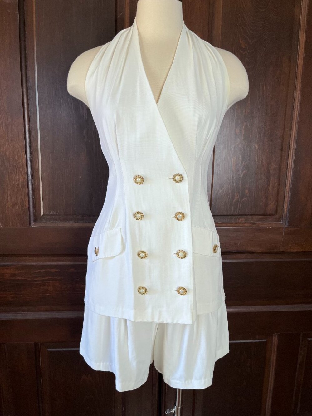 Blondie and Me Vintage 90s White Shorts Set Backless Double Breasted Women's S